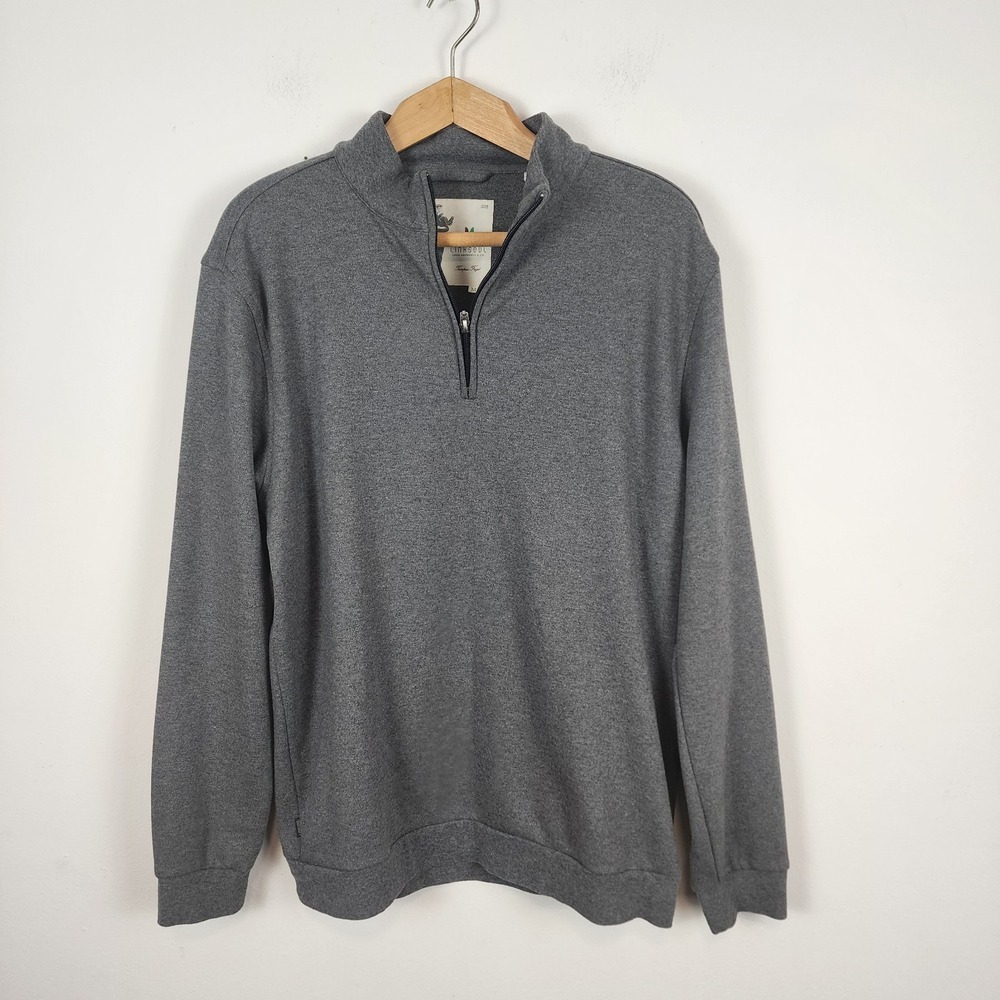 Linksoul Sweater Men's Medium Gray Tempus Fugit Golf 1/4 Zip Luxury Cotton